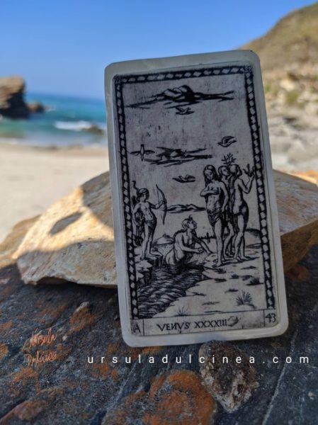 carta venus tarot de mantegna en la playa